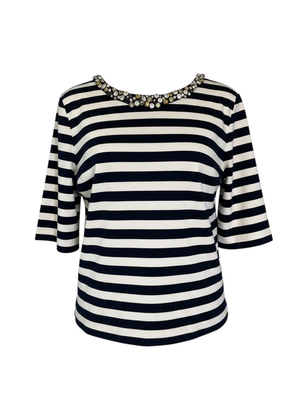Eliza J Women's Navy and White Striped Embellished Neckline